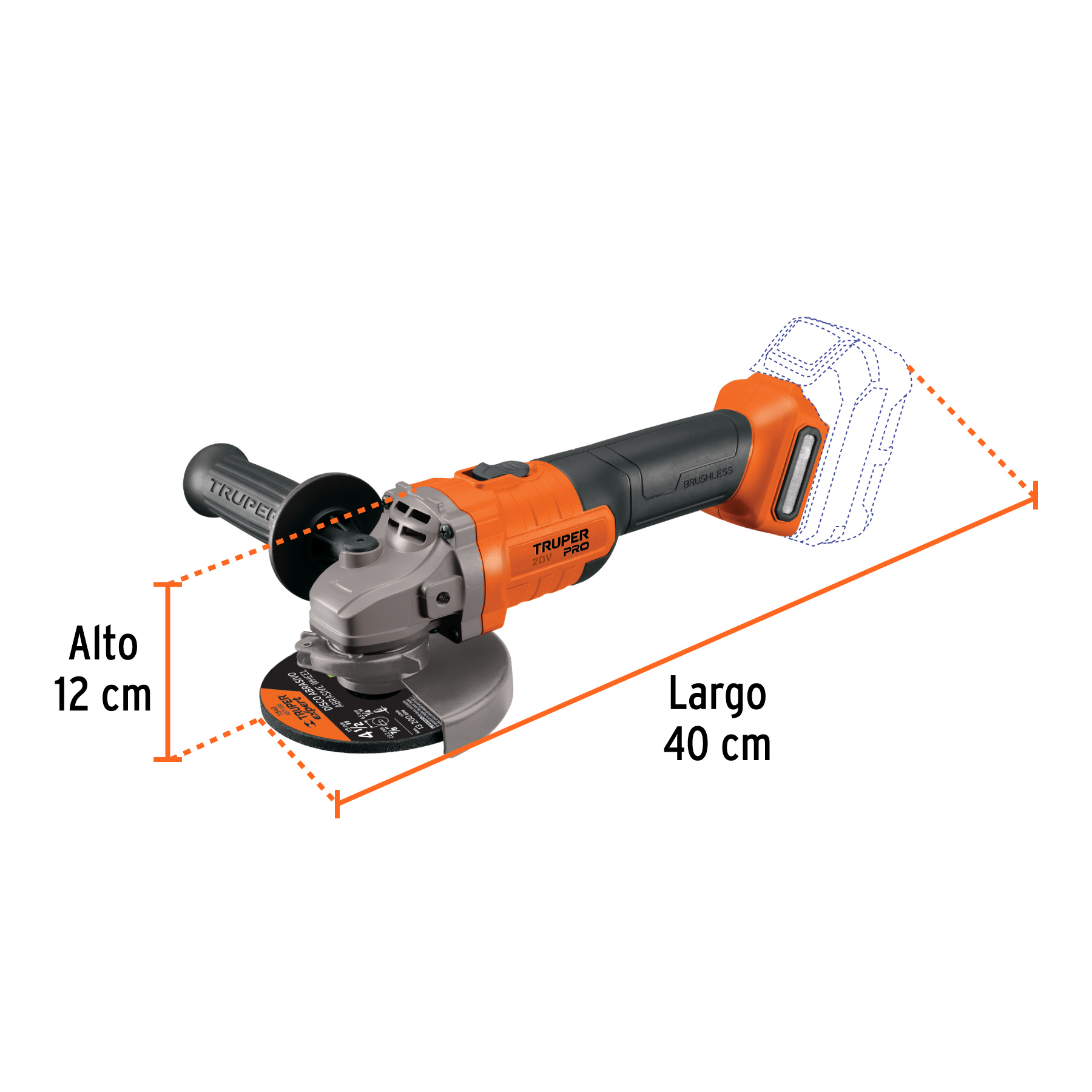 Esmeriladora 4-1/2', 20V, sin accesorios, TRUPER PRO - Imagen 3