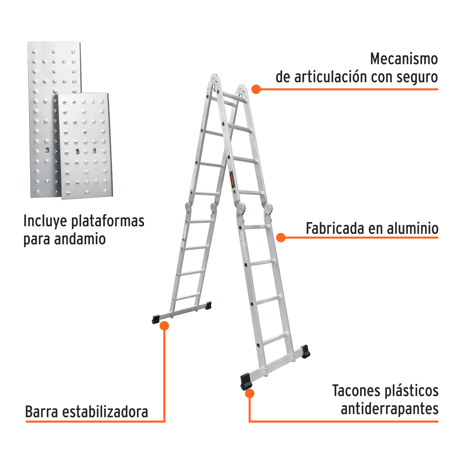 Escalera multiposición 16 peldaños, capacidad 150 kg, TRUPER - Imagen 2