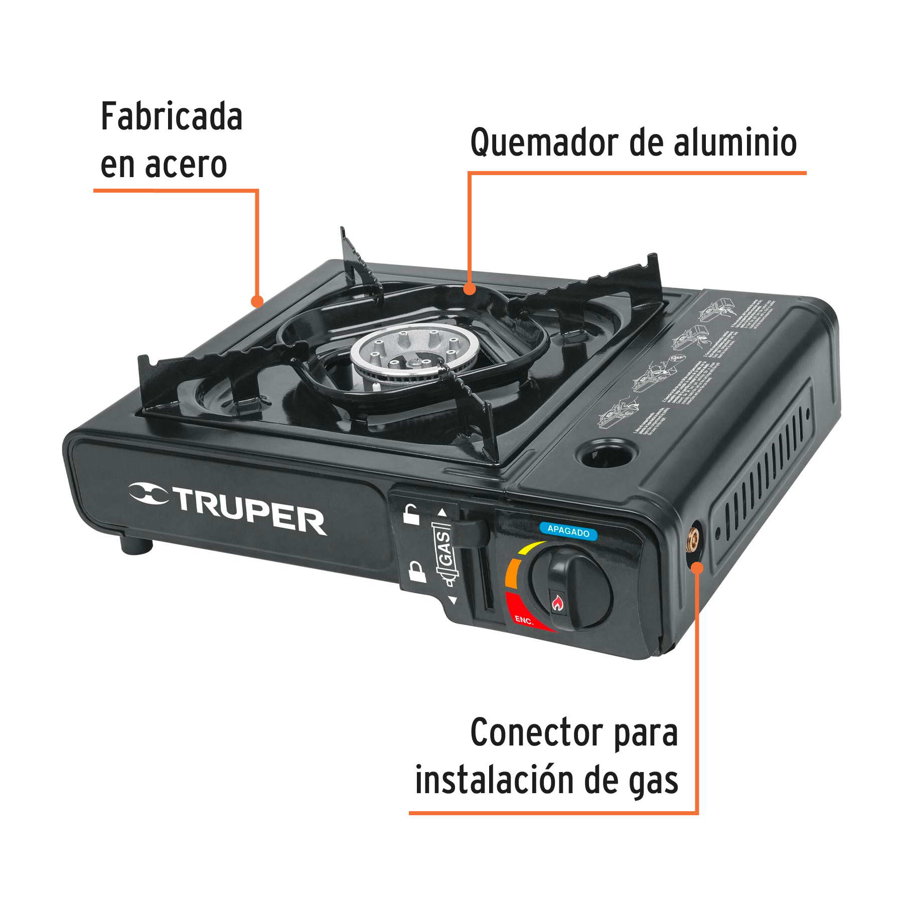 Estufilla portátil para gas, encendido electrónico, TRUPER - Imagen 2