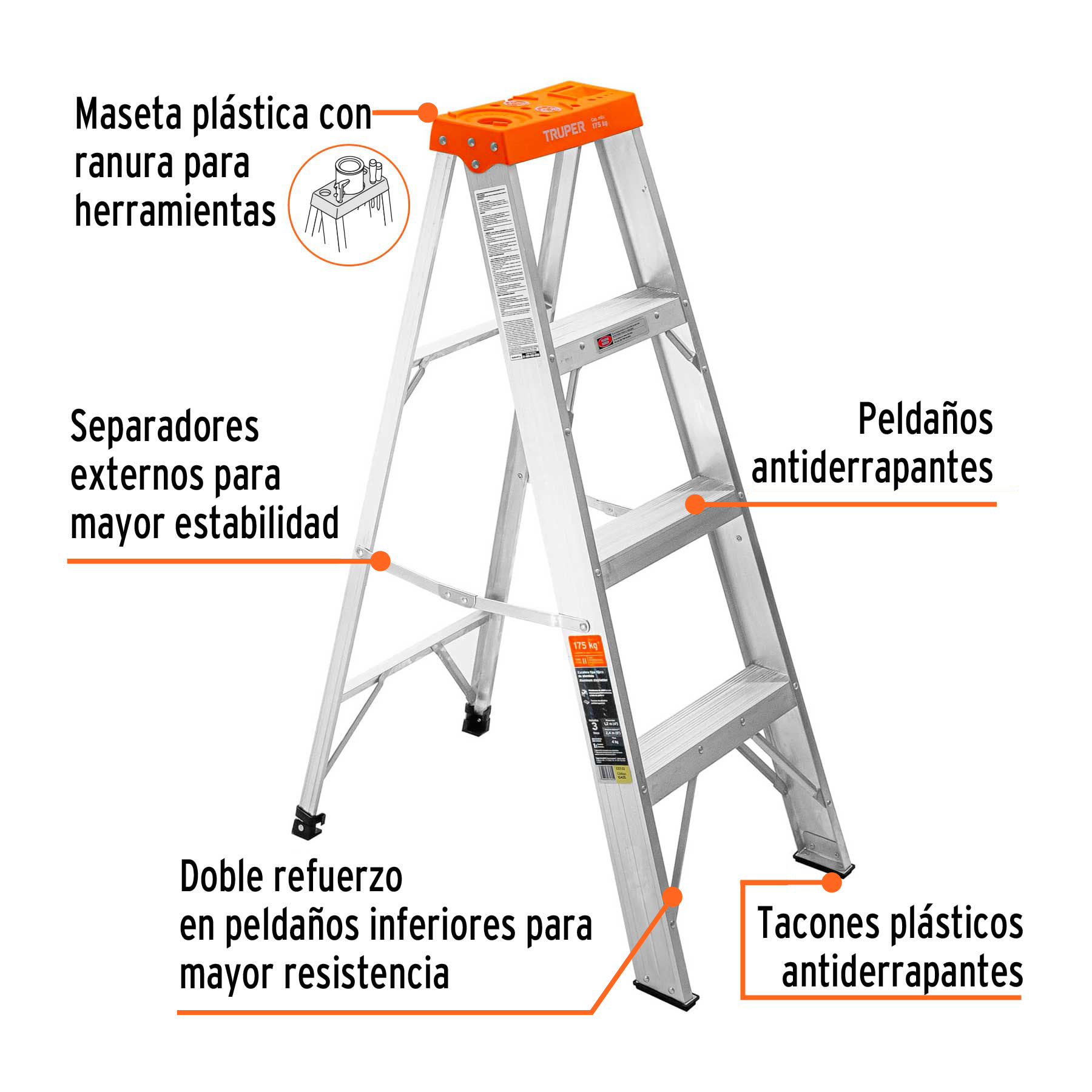 Escalera de tijera tipo II 3 peldaños, TRUPER - Imagen 2
