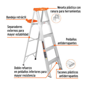 Alternative view of Escalera de tijera tipo ll 4 peldaños y bandeja, TRUPER