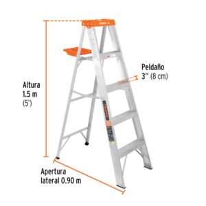 Escalera de tijera tipo ll 4 peldaños y bandeja, TRUPER - Imagen 3