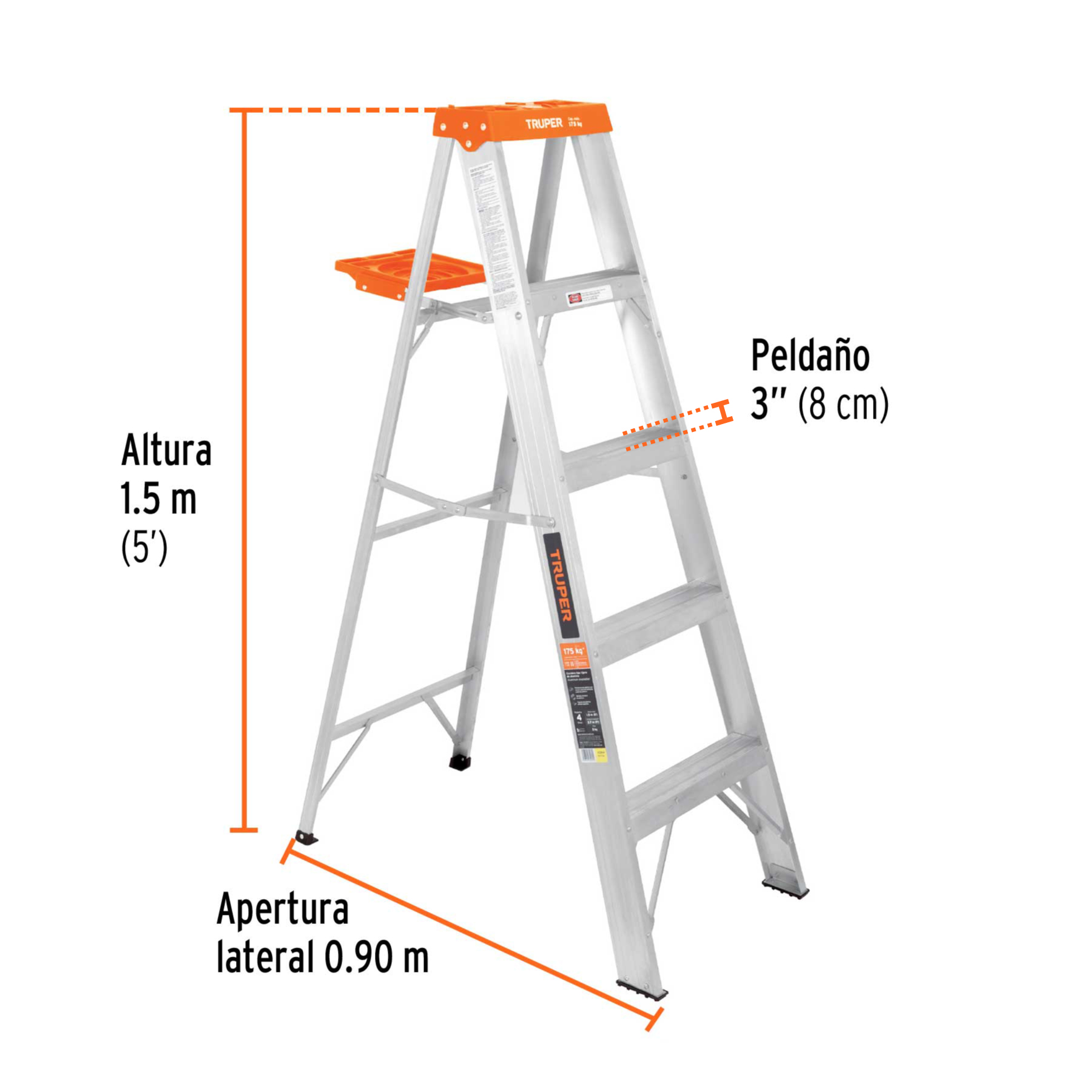 Escalera de tijera tipo ll 4 peldaños y bandeja, TRUPER - Imagen 3