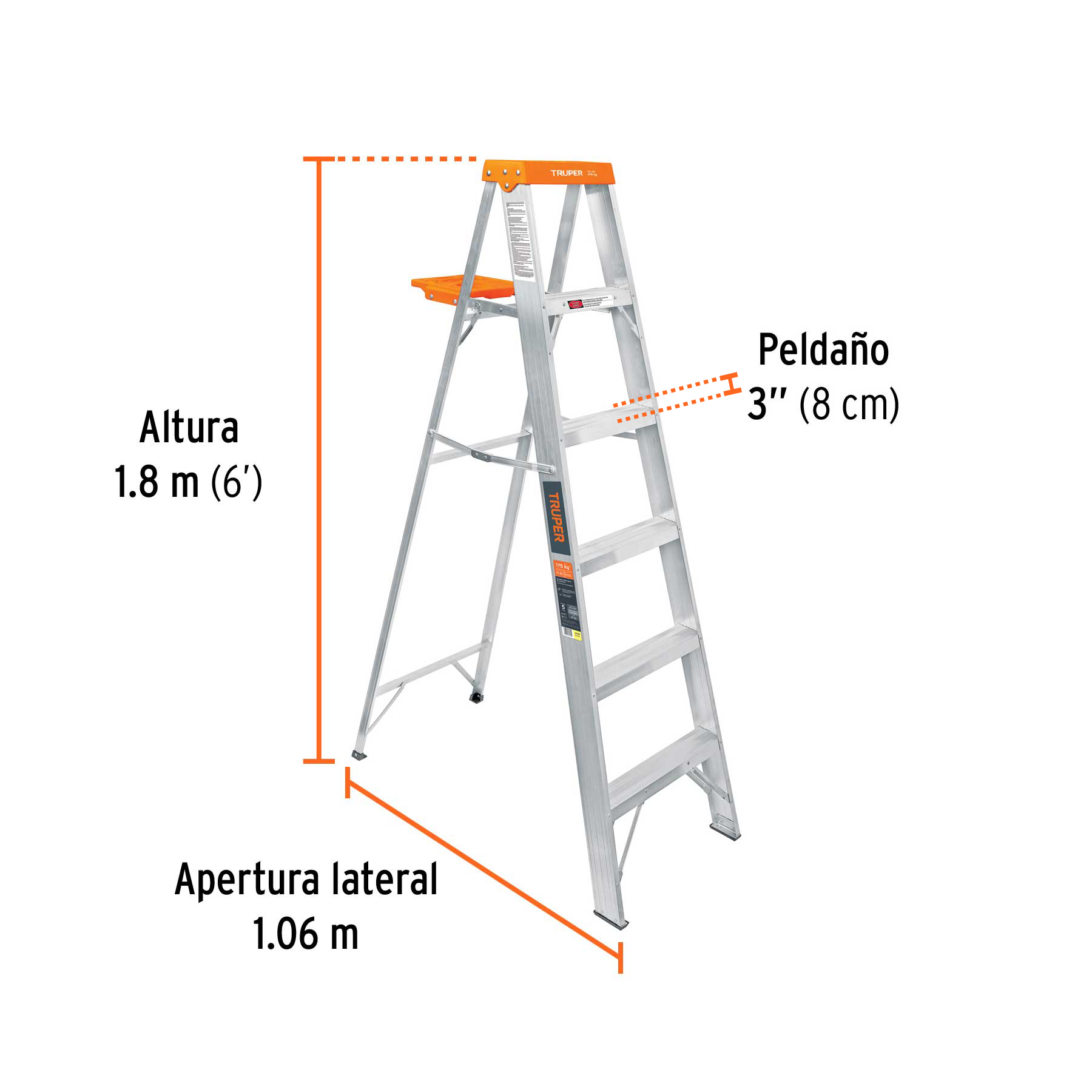 Escalera de tijera tipo ll 5 peldaños y bandeja, TRUPER - Imagen 3