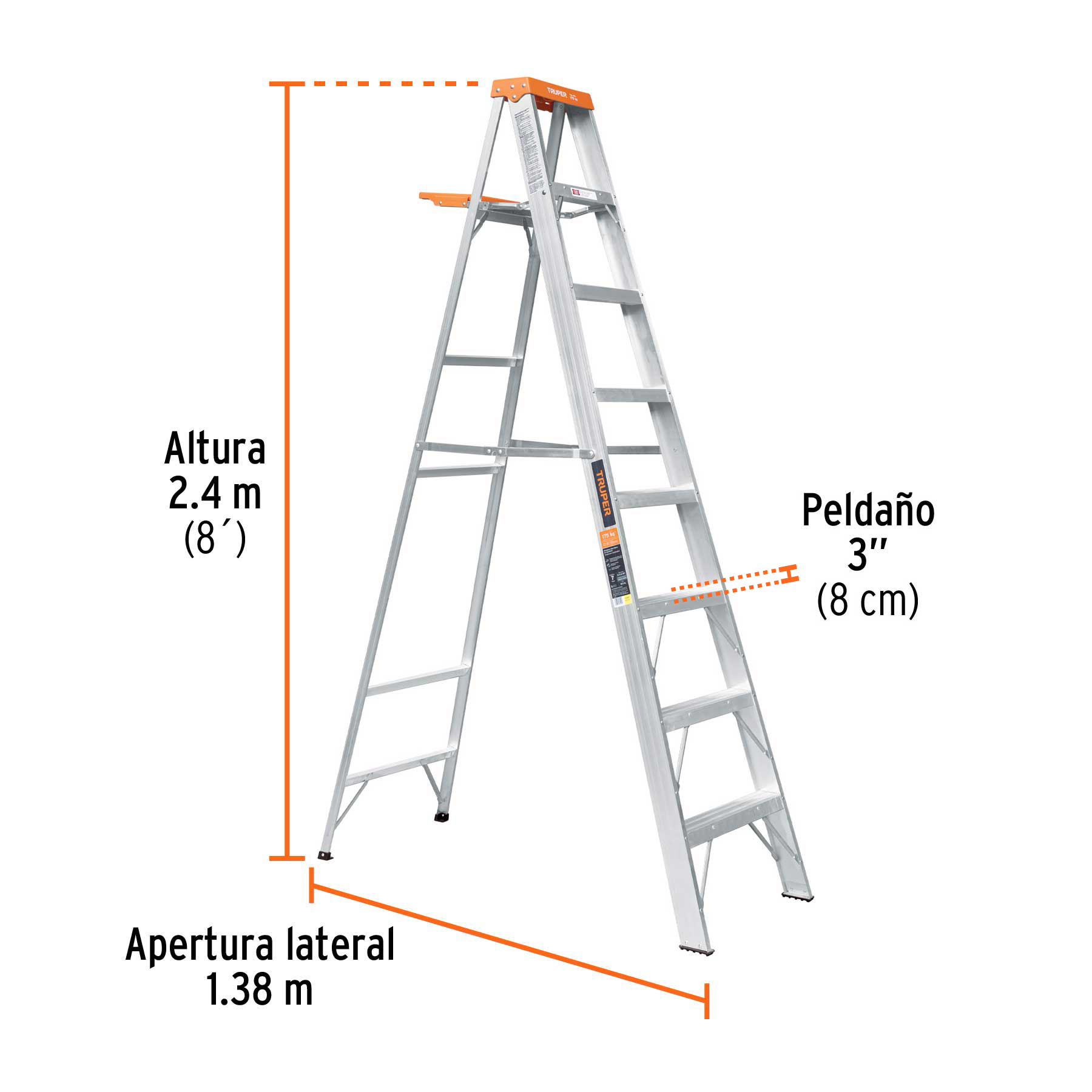 Escalera de tijera tipo II 7 peldaños y bandeja, TRUPER - Imagen 3