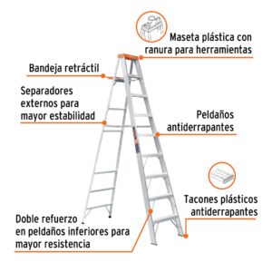 Alternative view of Escalera de tijera tipo ll 8 peldaños y bandeja, TRUPER