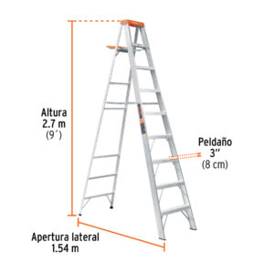 Escalera de tijera tipo ll 8 peldaños y bandeja, TRUPER - Imagen 3