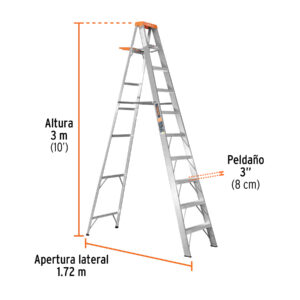 Escalera de tijera tipo II 9 peldaños y bandeja, TRUPER - Imagen 3