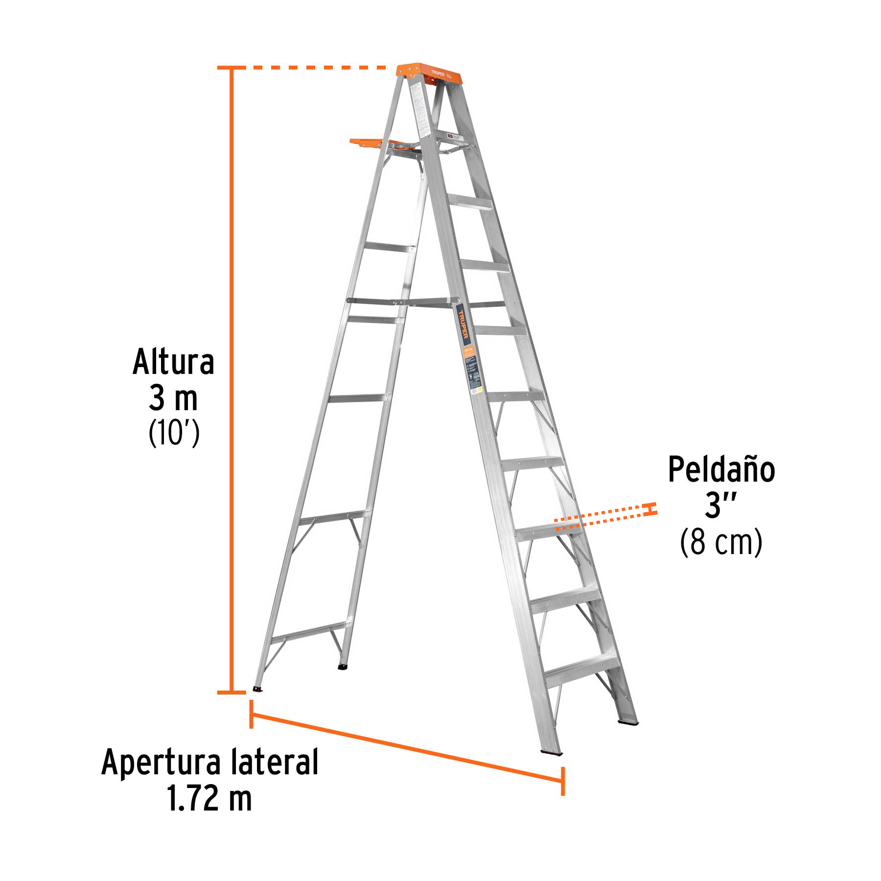 Escalera de tijera tipo II 9 peldaños y bandeja, TRUPER - Imagen 3