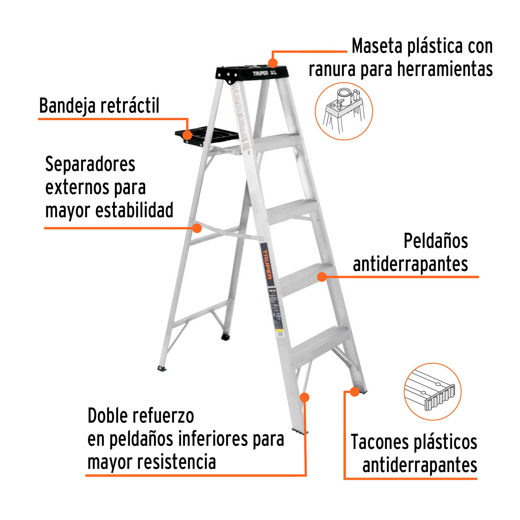 Escalera de tijera tipo III 4 escalones y bandeja, TRUPER - Imagen 2