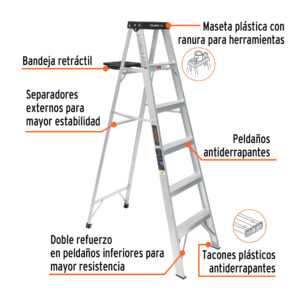 Alternative view of Escalera de tijera tipo III 5 escalones y bandeja, TRUPER