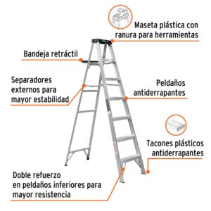 Alternative view of Escalera de tijera tipo III 6 escalones y bandeja, TRUPER