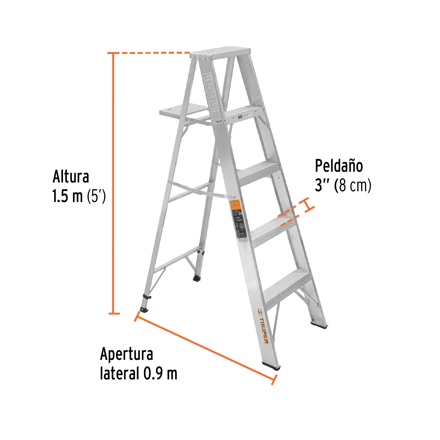 Escalera de tijera 100% aluminio tipo ll 4 peldaños, TRUPER - Imagen 3
