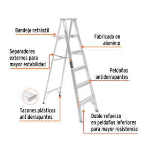 Alternative view of Escalera de tijera 100% aluminio tipo ll 5 peldaños, TRUPER