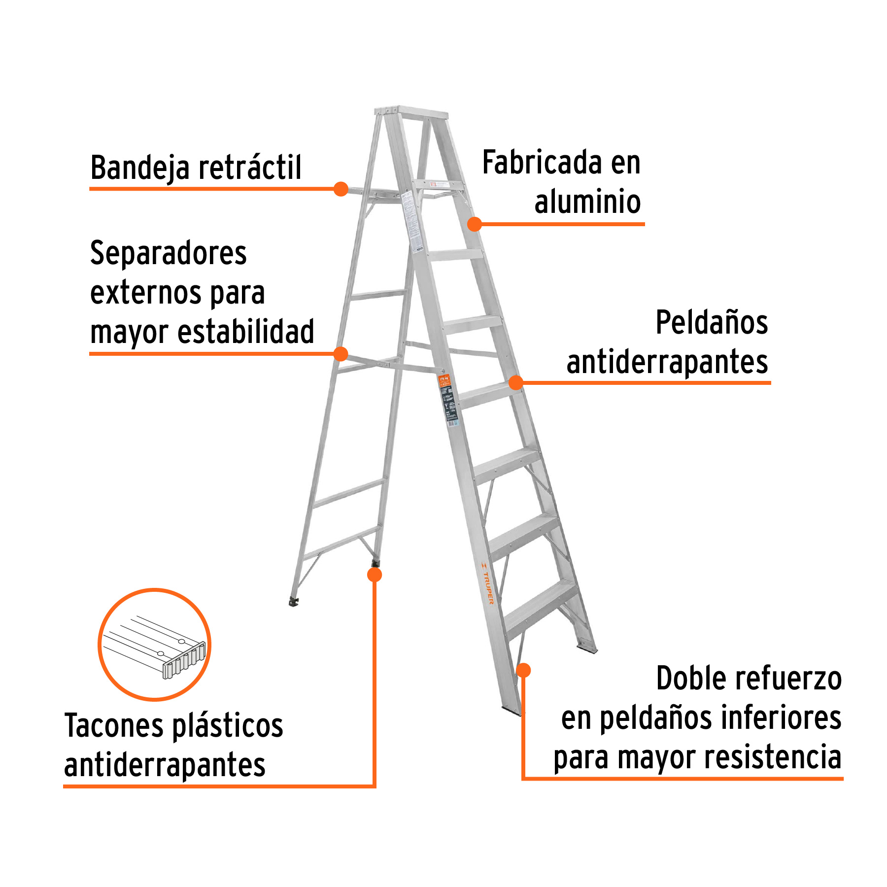 Escalera de tijera 100% aluminio tipo ll 7 peldaños, TRUPER - Imagen 2