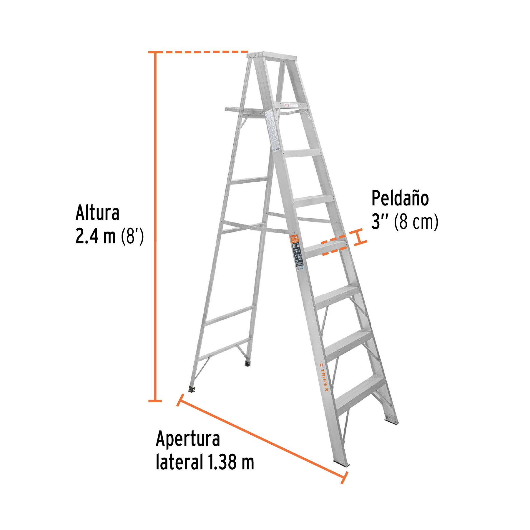 Escalera de tijera 100% aluminio tipo ll 7 peldaños, TRUPER - Imagen 3