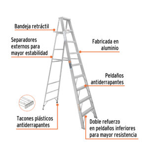 Alternative view of Escalera de tijera 100% aluminio tipo ll 8 peldaños, TRUPER
