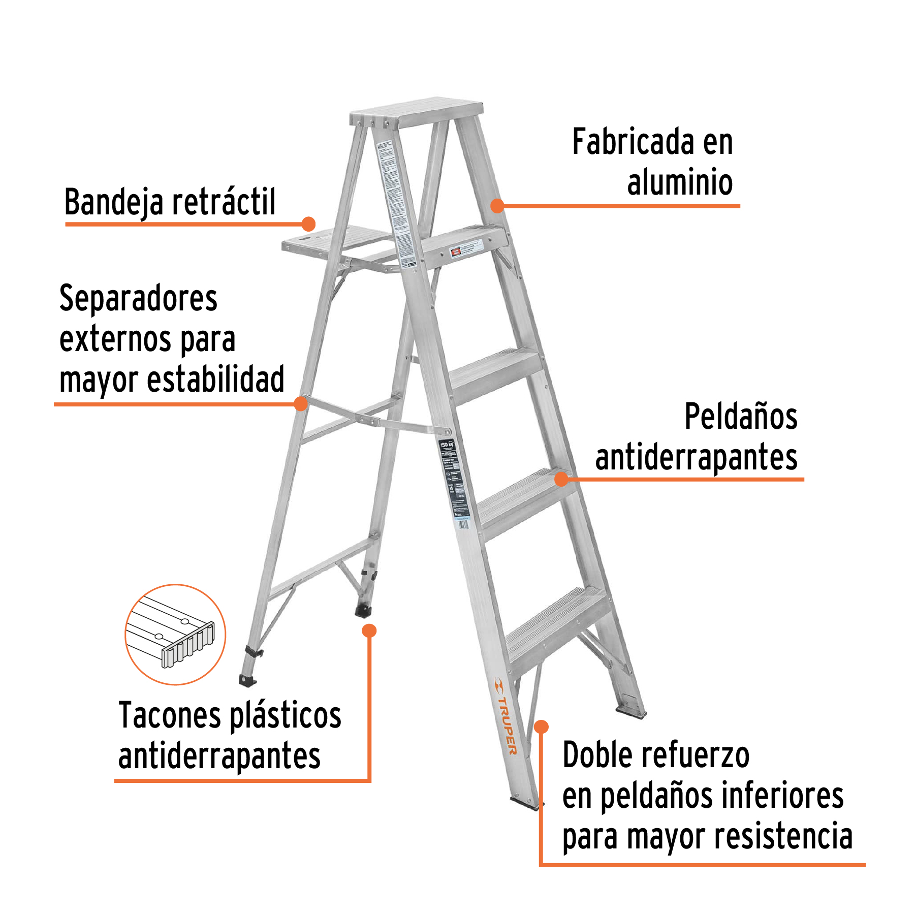 Escalera de tijera 100% aluminio tipo lll 4 peldaños, TRUPER - Imagen 2