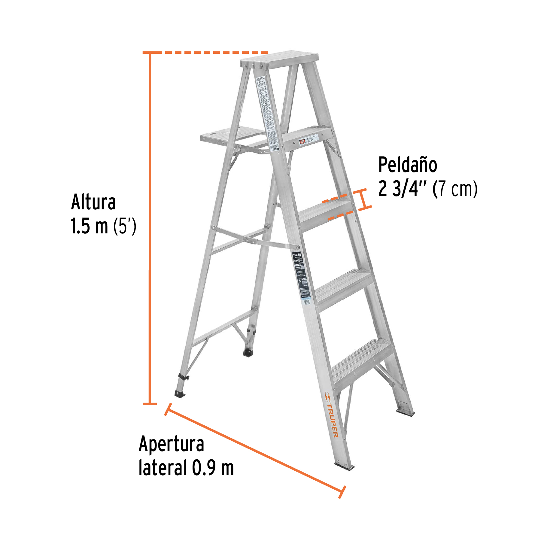 Escalera de tijera 100% aluminio tipo lll 4 peldaños, TRUPER - Imagen 3