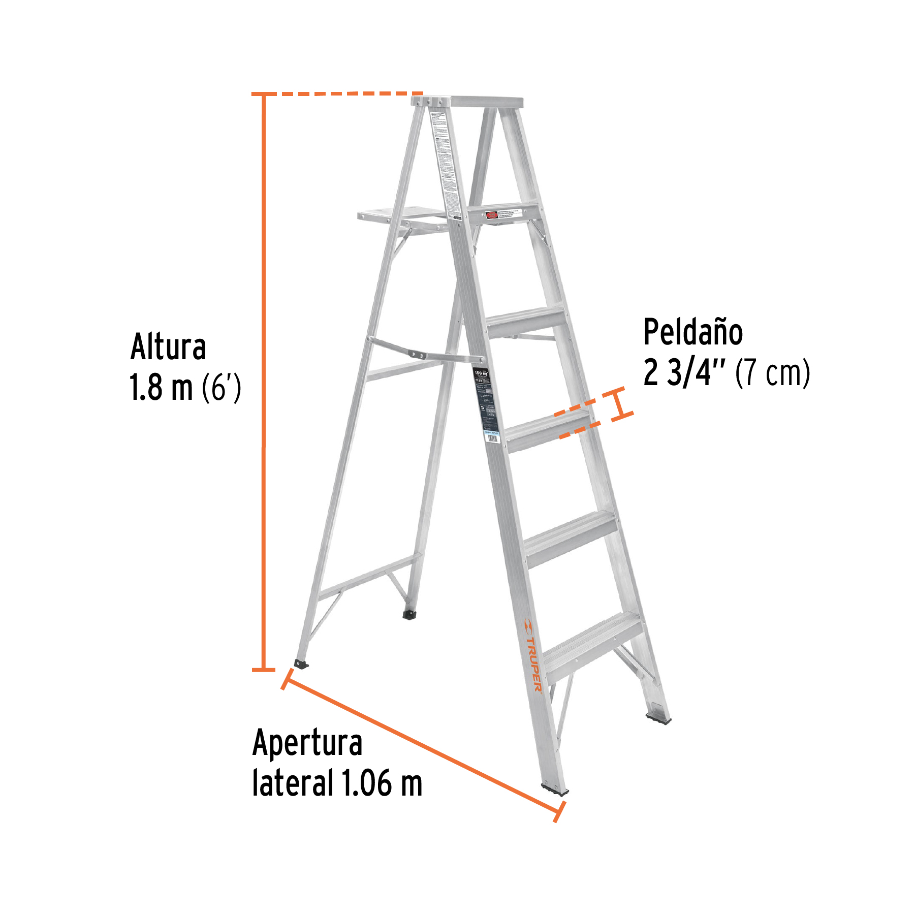 Escalera de tijera 100% aluminio tipo lll 5 peldaños, TRUPER - Imagen 3