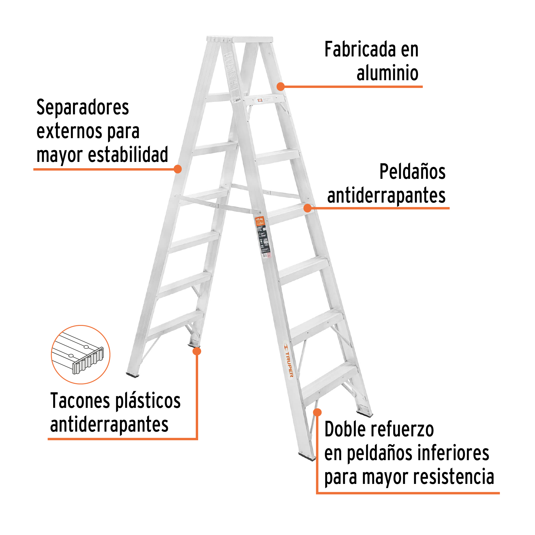 Escalera de tijera doble, tipo ll, 6 escalones, TRUPER - Imagen 2