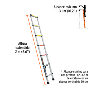 Escalera telescópica, 7 peldaños, tipo II, capacidad 102kg - Imagen 3