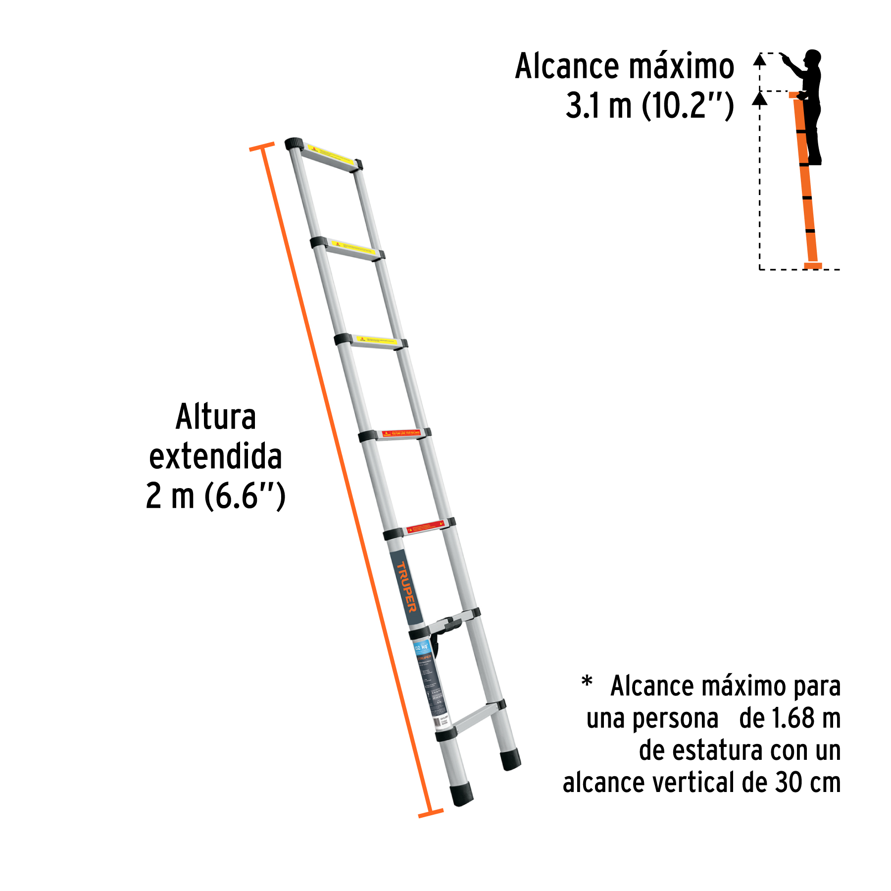 Escalera telescópica, 7 peldaños, tipo II, capacidad 102kg - Imagen 3