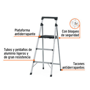 Alternative view of Escalerilla tubular plegable, 3 peldaños, aluminio, TRUPER