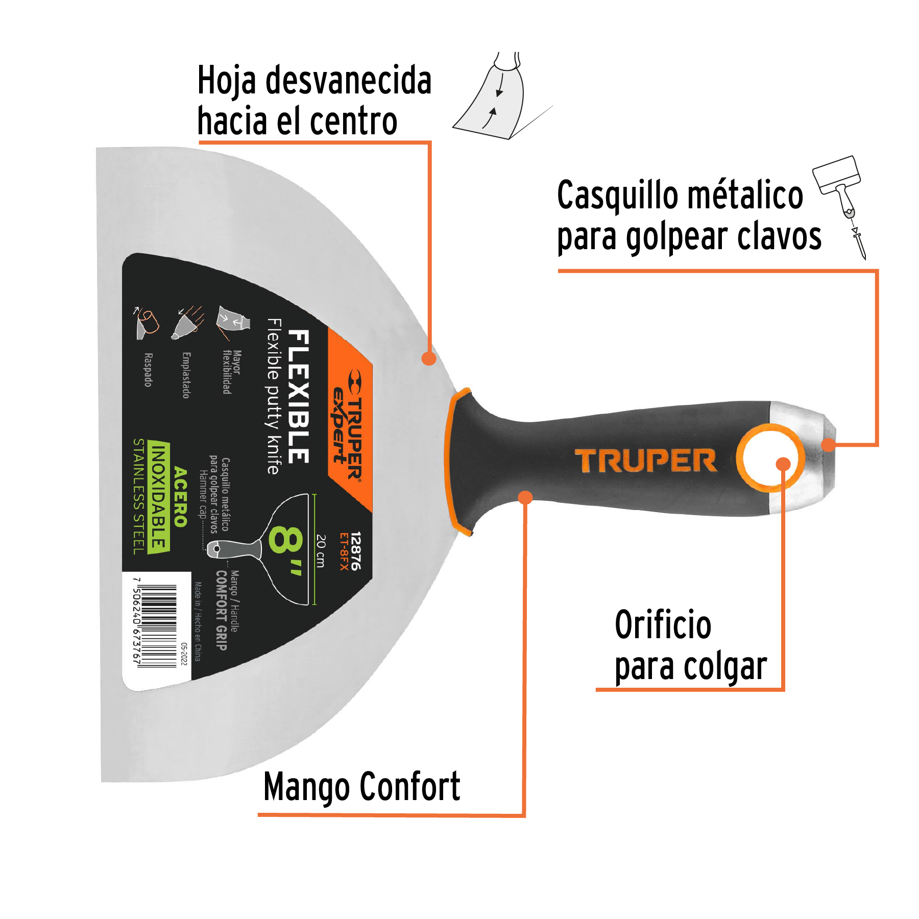 Espátula flexible 8' acero inoxidable, Comfort Grip, EXPERT - Imagen 2
