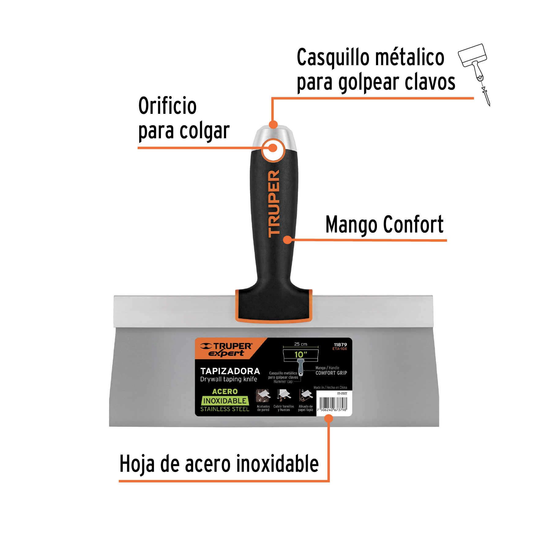 Espátula tapizadora de 10' acero inoxidable, TRUPER EXPERT - Imagen 2