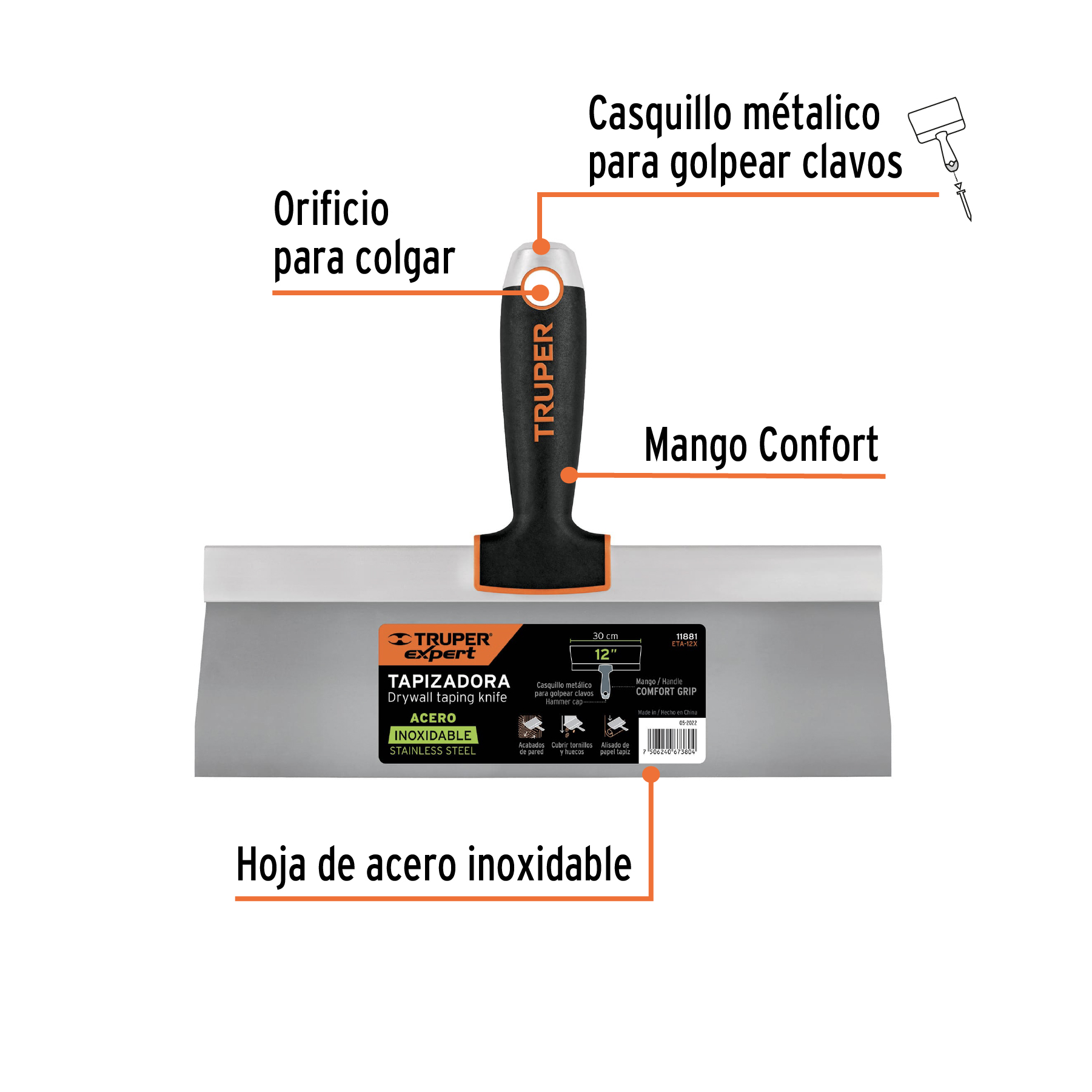 Espátula tapizadora de 12' acero inoxidable, TRUPER EXPERT - Imagen 2