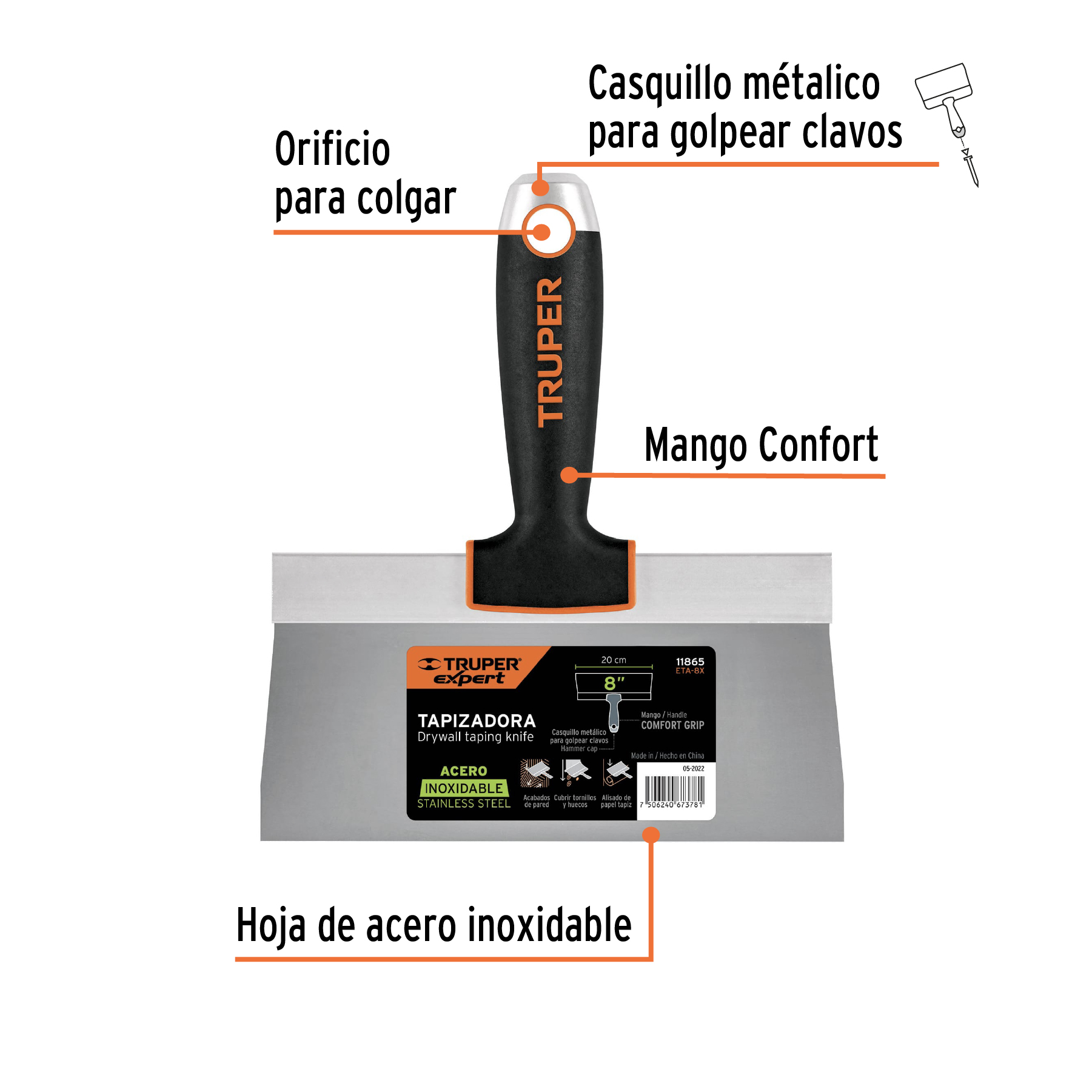 Espátula tapizadora de 8' acero inoxidable, TRUPER EXPERT - Imagen 2