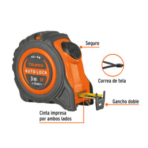 Alternative view of Flexómetro Auto-Lock contra impactos 3 m cinta 16 mm, TRUPER