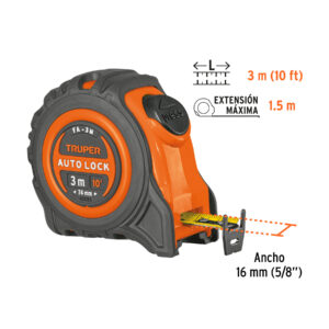 Flexómetro Auto-Lock contra impactos 3 m cinta 16 mm, TRUPER - Imagen 3