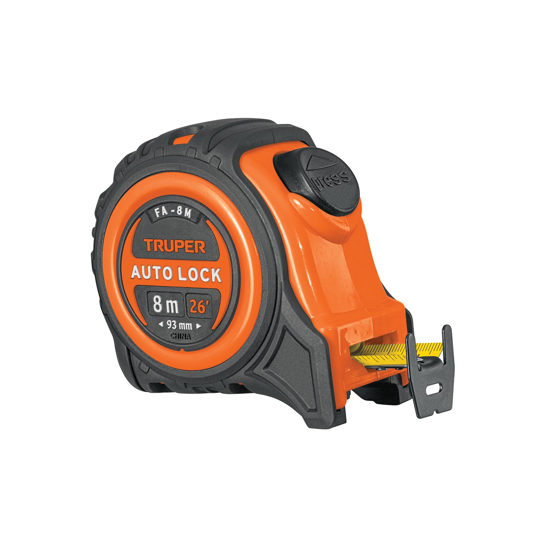 Flexómetro Auto-Lock contra impactos 8 m cinta 25 mm, TRUPER