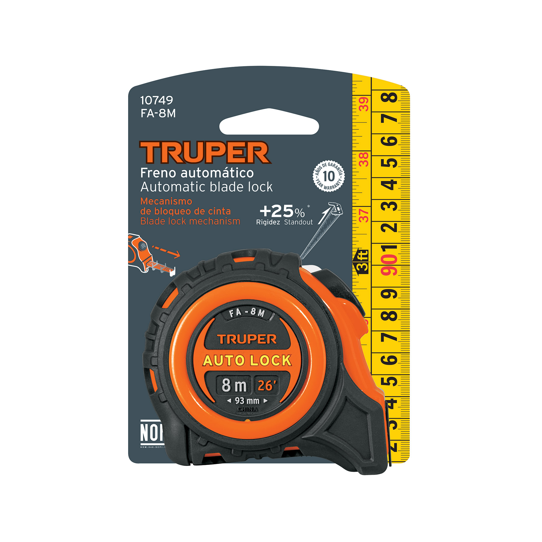 Flexómetro Auto-Lock contra impactos 8 m cinta 25 mm, TRUPER - Imagen 5