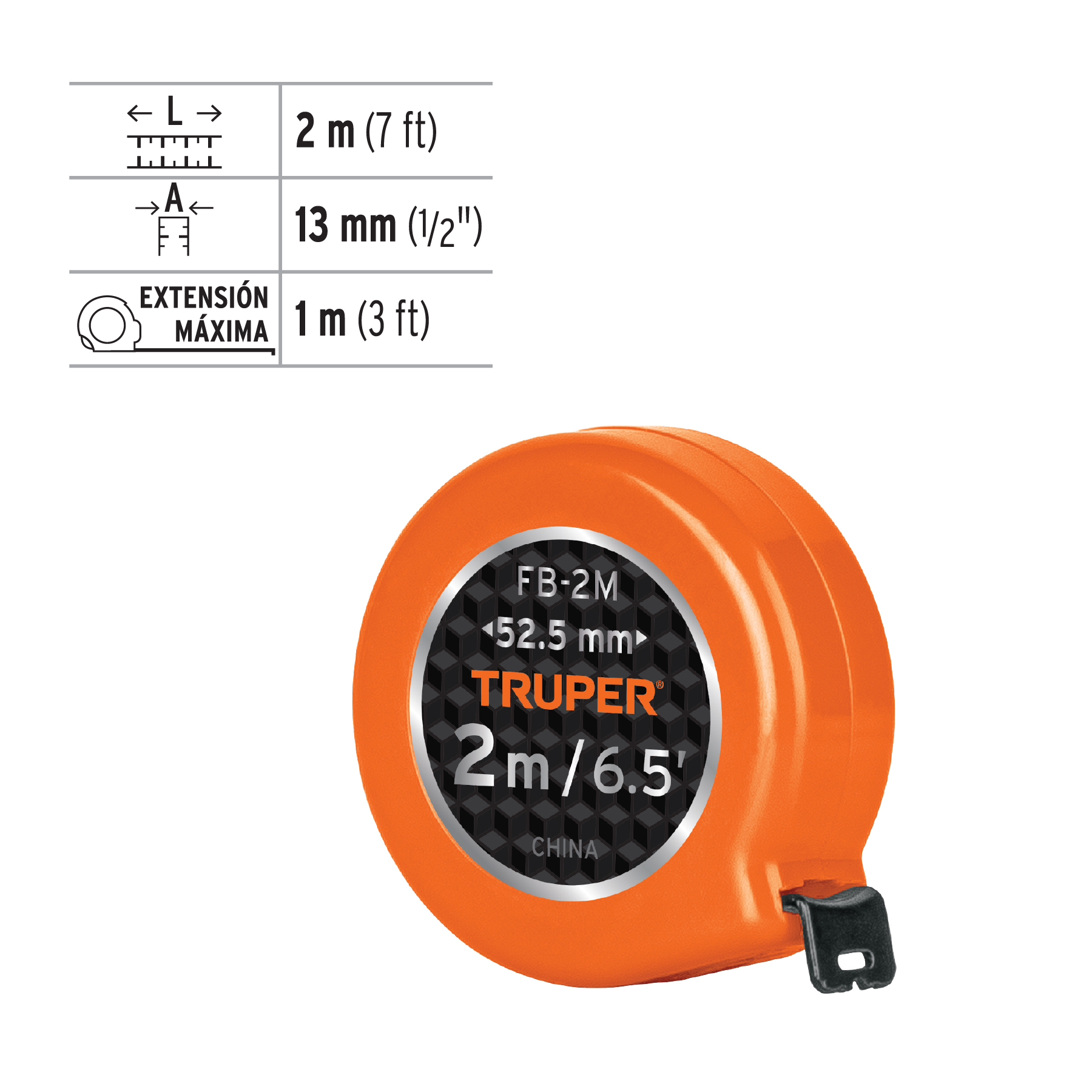 Flexómetro de bolsillo 2 m cinta 13 mm, TRUPER - Imagen 3