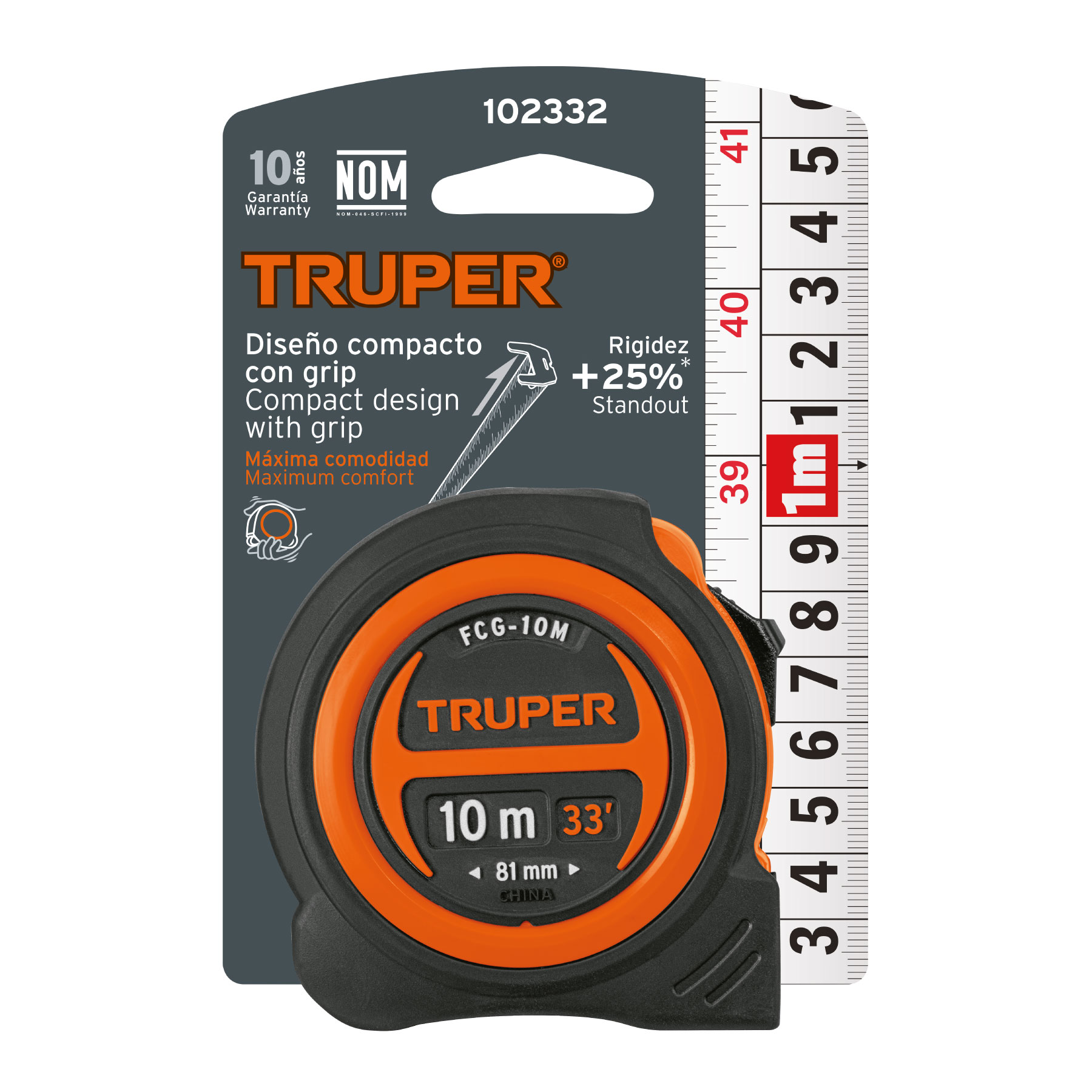Flexómetro compacto contra impactos 10 m cinta 25 mm, TRUPER - Imagen 5