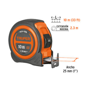 Flexómetro compacto contra impactos 10 m cinta 25 mm, TRUPER - Imagen 3