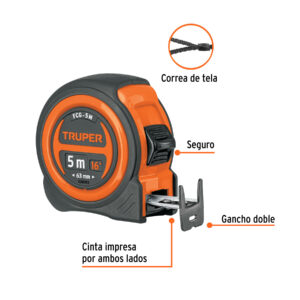Alternative view of Flexómetro compacto contra impactos 5 m cinta 19 mm, TRUPER