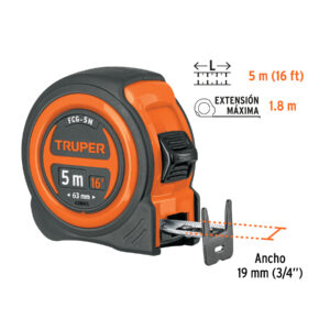 Flexómetro compacto contra impactos 5 m cinta 19 mm, TRUPER - Imagen 3
