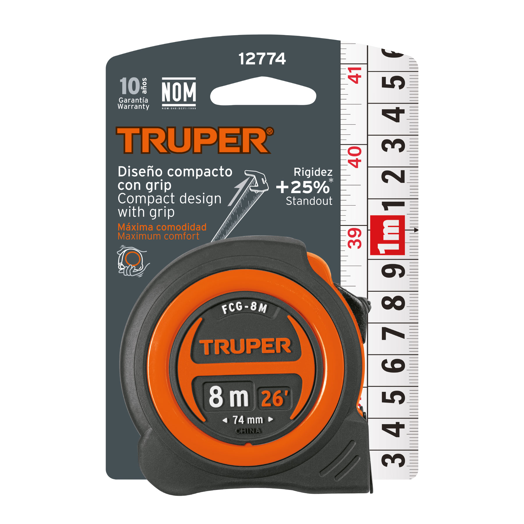 Flexómetro compacto contra impactos 8 m cinta 25 mm, TRUPER - Imagen 5