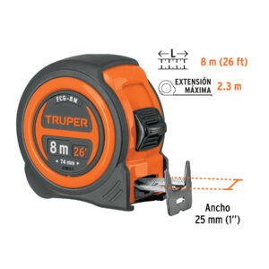 Flexómetro compacto contra impactos 8 m cinta 25 mm, TRUPER - Imagen 3