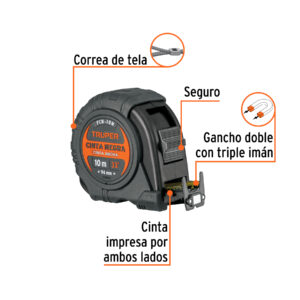 Alternative view of Flexómetro contra impactos 10 m, Cinta Negra 32 mm, TRUPER