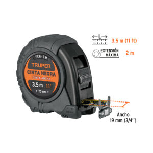 Flexómetro contra impactos 3 m, Cinta Negra 13 mm, TRUPER - Imagen 3