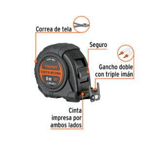 Alternative view of Flexómetro contra impactos 8 m, Cinta Negra 25 mm, TRUPER