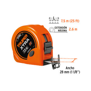 Flexómetro XTRA 7.5 m cinta extra ancha 28 mm, TRUPER - Imagen 3