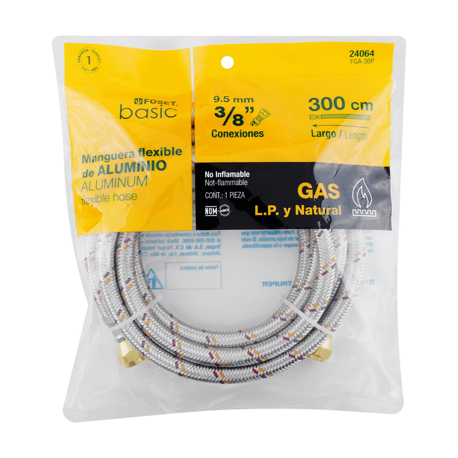 Manguera para gas, aluminio, 3/8' flare, 300 cm, FOSET BASIC - Imagen 4