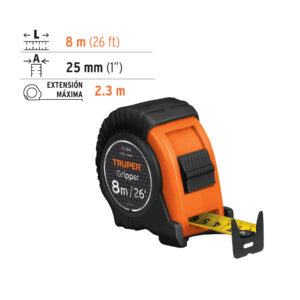 Flexómetro Gripper contra impactos 8 m cinta 25 mm, TRUPER - Imagen 5
