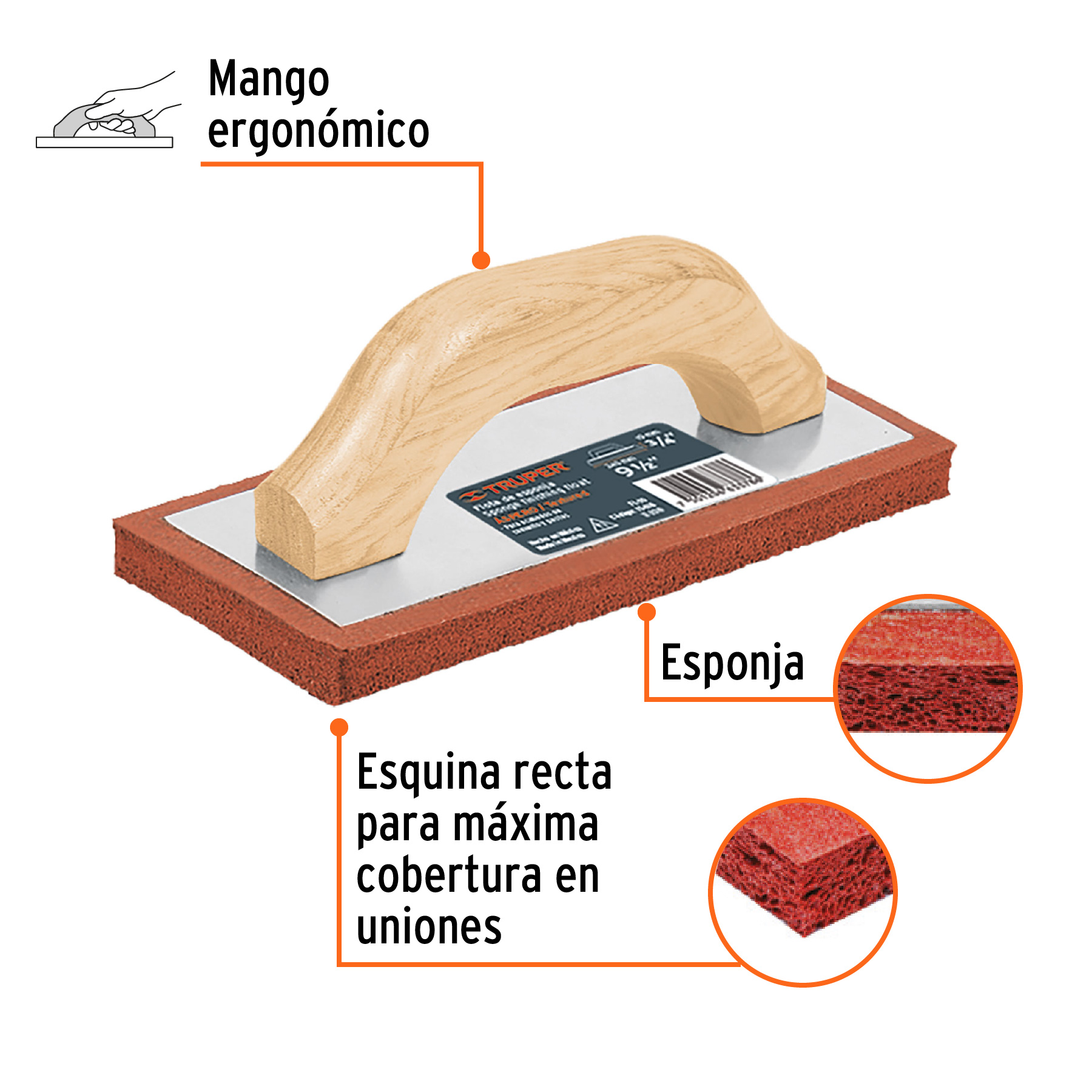 Flota de esponja 9-1/2' espesor 3/4', acabado áspero, TRUPER - Imagen 2